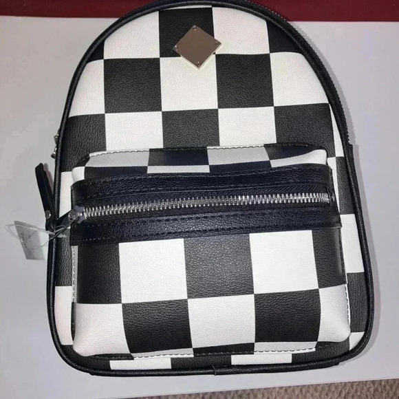 Black & White Check Faux Leather Mini Backpack - Picture 5 of 5